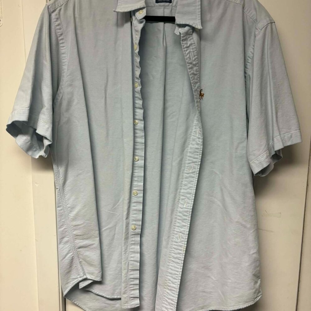 Vintage Men's Ralph Lauren Blake Fit Short Sleeve Button Down Blue Large
